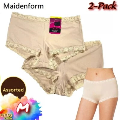 NWT 2-Pack Maidenform Women's M Lace Trim Boyshort Underwear 40760 Beige - Imagem 1 de 4