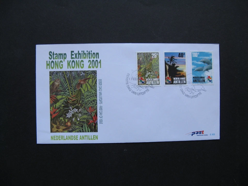 NETHERLANDS ANTILLES, cover FDC 2001, Phil. Expo Hong Kong, ao owl hummingbird - Image 1 of 1