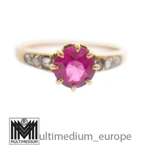 Antiker Jugendstil 585 Gelbgold Rubin Altschliff Diamant Ring 14ct Verlobung - Bild 1 von 7