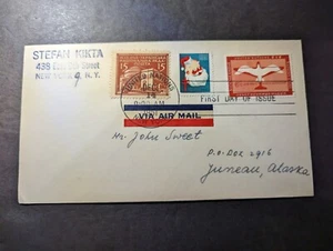 1951 United Nations Russia USA Airmail Cover New York to Juneau AK - Picture 1 of 2