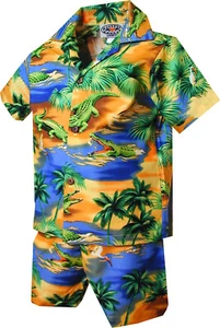 Florida Alligator Lagoon Boy's 2pc Hawaiian Cabana Set - Picture 1 of 2