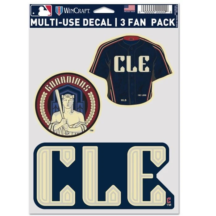 CLEVELAND GUARDIANS CITY CONNECT 3 PIECE MULTI-USE DECAL FAN PACK MLB LICENSED - Image 1 of 1