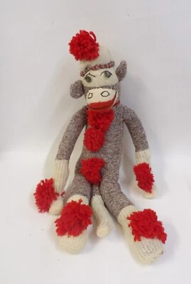 Vintage Handmade Sock Monkey with Hat - 20" tall - Image 1 of 3