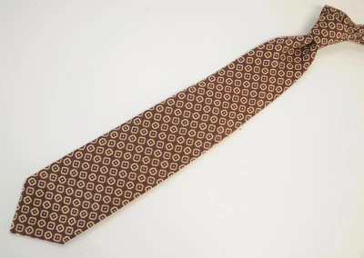 Corbata Battistoni Hecha a Mano en Italia Marrón Oro Tejido Geométrico Limpio Seda 3.5" Foto 1 de 4