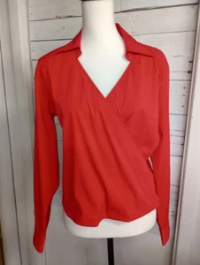 Robert Louis rote Faux Wickelbluse Damen Medium Langarm Stretch V-Ausschnitt Oberteil. " - Bild 1 von 8
