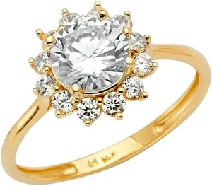 1.75 Ct Round Cut Flower Halo Created Diamond Wedding Solid 14K Yellow Gold Ring - Picture 1 of 1