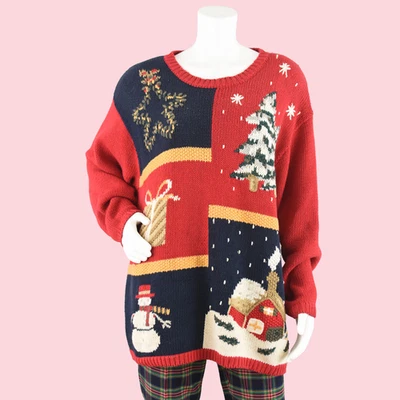 Suéter Vintage Dressbarn Feo Navidad, Muñeco de Nieve y Estrella, Para Mujer Talla Grande Foto 1 de 4