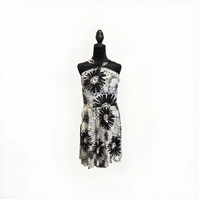 Винтажное черно-белое платье с бретелью через шею Marina Fit & Flare размер 14 - Изображение 1 из 4