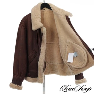 #1 MENSWEAR Anonymous Vintage Brown Leather Sheepskin Shearling Pilot Coat NR - Foto 1 di 6
