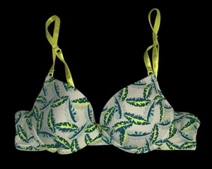 Joe Boxer Neon Yellow White Blue & Green Nylon Padded Bra Womens 36B - Picture 1 of 10