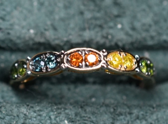 Anillo Banda Diamante Arco Iris Oro 10k Talla 9.25 Naranja Amarillo Verde Azul .5 ct TDW Foto 1 de 4