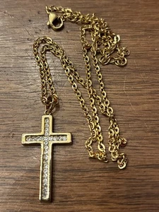 GOLD-COLORED CROSS WITH GOLD CHAIN! e6072UXX - Picture 1 of 7