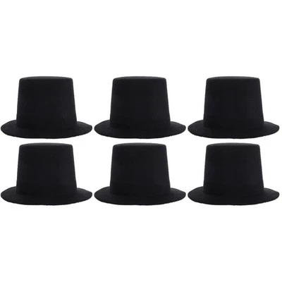  6 pcs Mini Black Tops Hats Miniature Formal Hats Doll Outfits Accessory for DIY - Image 1 of 4