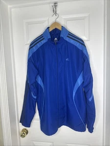 ADIDAS USED MEN L ROYAL BLUE SOFT WINDBREAKER/TRACK JACKET/HIDDEN HOOD - Picture 1 of 8