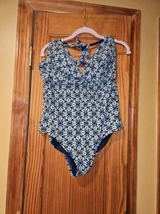Traje de baño Merona azul cachemir halter de una pieza para mujer XL estampado retro - Imagen 1 de 5
