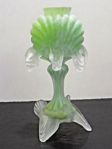 Early Clarke ? Hand Formed Green & Frosted Cased Glass 7-1/4" Foliate Vase - Picture 1 of 9
