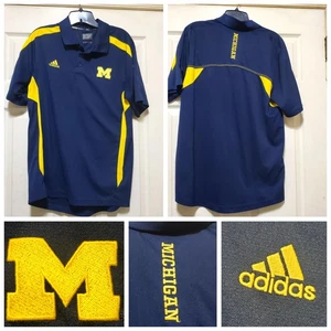 Michigan Wolverines Polo Shirt Men Medium Blue Gold NCAA College Football Adidas - Picture 1 of 15