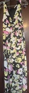 Maxi Vestido Floral Forrado Cuello en V Halter Azul Marino Antiguo 6 Boho Informal - Imagen 1 de 8