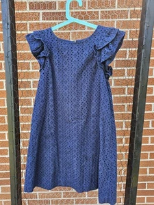 Children's POLO Ralph Lauren Blue Lace Embroidered Dress, Ruffle Sleeves Size 12 - Picture 1 of 6