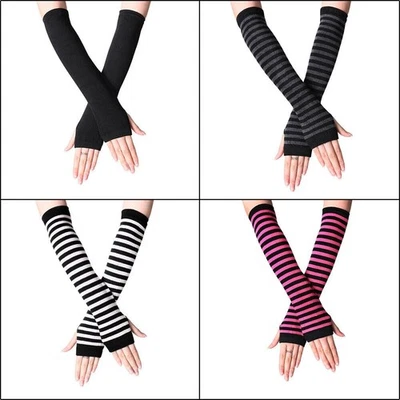 Winter long gloves arm sleeves fingerless Stripped glove Stretchy Arm Warmers - image 1 of 4