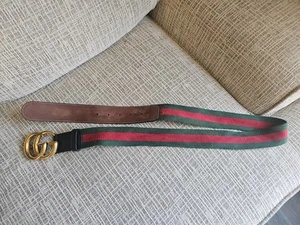 Gucci Web GG Marmont Leather/Fabric Belt Green/Red/Black 95/38 - 409416 - HE21T - Picture 1 of 21