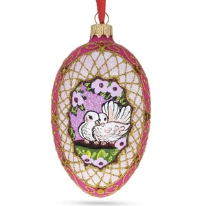 Romantic Doves in Floral Glass Egg Ornament 4 Inches - Picture 1 of 5
