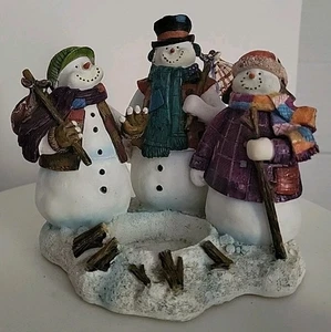 Hobo Snowman T-light Holder Vintage Walnut Creek W/3 Snowmen In Multicolor Coats - Picture 1 of 6