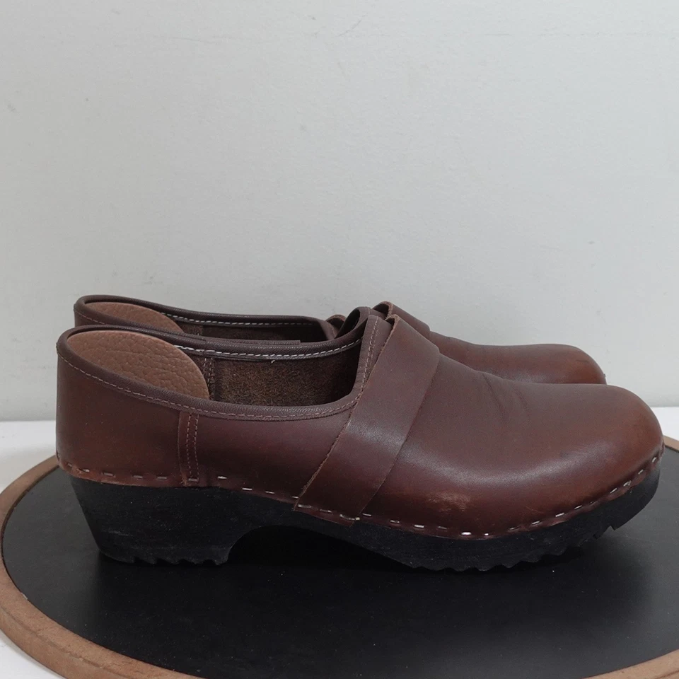 Zuecos de cuero Sven Brittany para mujer 43-11 marrón sin cordones cómodos informales Foto 1 de 4