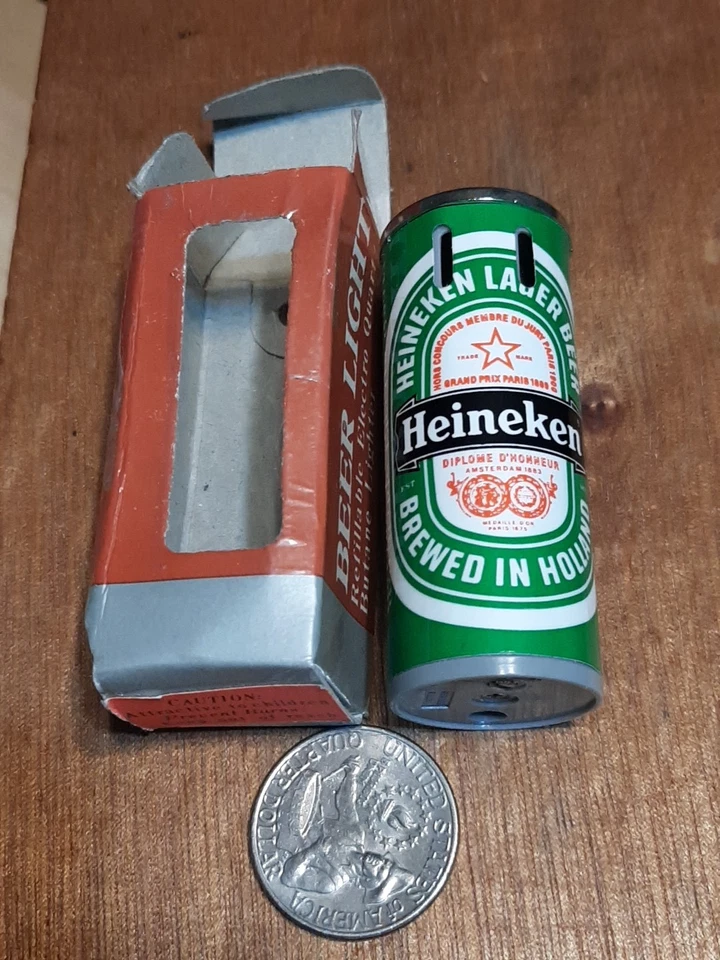 Vtg Novelty Beer Lighter Heineken Can W/ Orginal Box Untested Lager Green J51 - Image 1 of 4