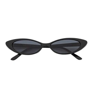 WHISKER - Thin Small Retro Oval Cateye Sunglasses Black Smoke Tint - Picture 1 of 8