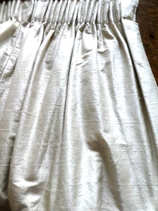 Pair of cream slub silk curtains, blackout lining, 206cms long, minor defects - Picture 1 of 16