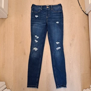 Abercrombie Kids Dark Wash Distressed Raw Hem Pull On Slim Jean Leggings 15/16 - Picture 1 of 8