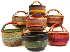 Medium African Bolga Ghana Market Basket 11"-13" Across (COLORS VARY) - Picture 1 of 4