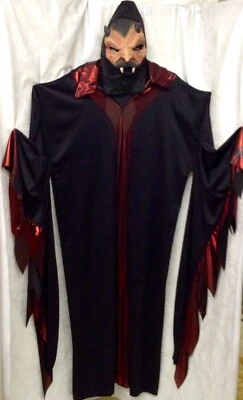 Disfraz de Vampiro/Diablo, Bata Larga, Máscara de Látex 1/2, Capucha Negra, Talla XL Foto 1 de 4