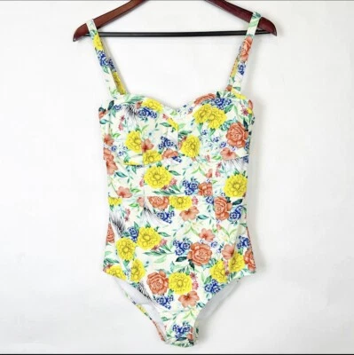 Traje de baño TORRID talla 00 (L/10) amarillo azul blanco alas florales una pieza Foto 1 de 4