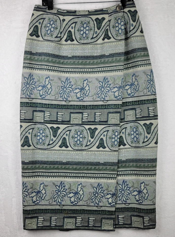 Falda St Johns Bay Talla 14 Estampado Completo Botón Envolvente Maxi Recto Algodón Gris  Foto 1 de 4