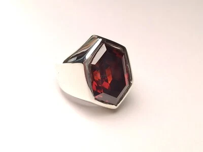 Lab Created Clean Ruby 925 Sterling Silver Handmade Signet Men's Ring - Image 1 of 4