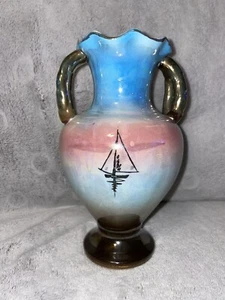 Vaso vintage dipinto a mano Giappone ceramica doppio manico urna - Foto 1 di 12