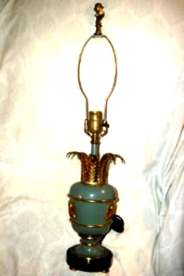 HWR FRENCH LAMP DIRECTOIRE TOLE METAL BRONZE LEAVES FEATHER FINIAL VINTAGE - Image 1 of 4