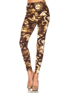 Leggings TALLA ÚNICA TC/Oj187 Manteroso Suave Siempre Cepillado Estampado Sol Marrón - Imagen 1 de 2