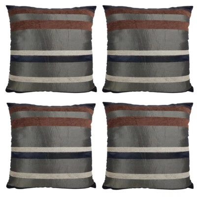 SET OF 4 CUSHION COVERS Brown Mocha Cream Striped with Zips 18x18"/45x45cm - Image 1 of 4
