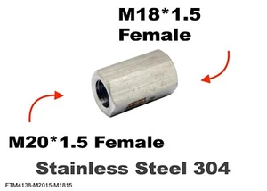 M20*1.5 FEMALE to M18*1.5 FEMALE Stainless Sensor Adaptor Fittings Conversion - Picture 1 of 5