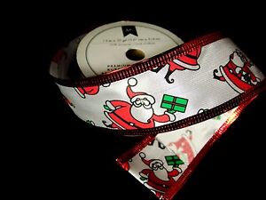 White & Red Santa Claus Wired Ribbon 1.5" x 10 yards American Crafts Xmas