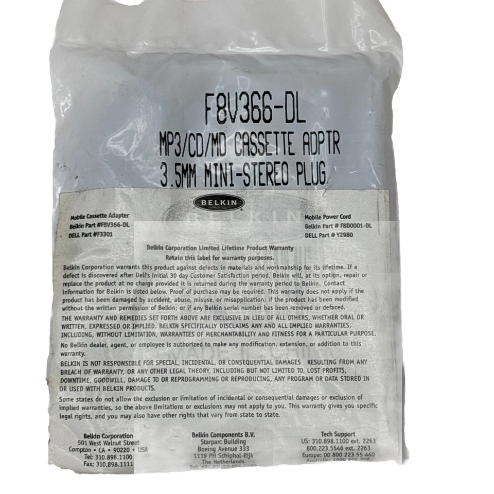 Adaptador de casete Belkin negro enchufe de 3,5 mm F8V366-DL mini enchufe estéreo Foto 1 de 4