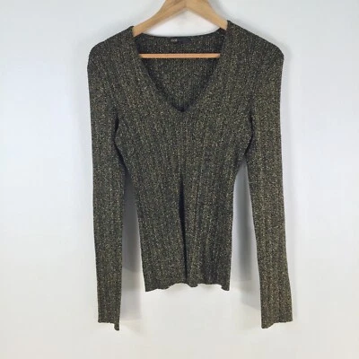 Top de punto metálico para mujer Maje talla 1 aus 8 dorado manga larga cuello en V elástico 107538 Foto 1 de 4