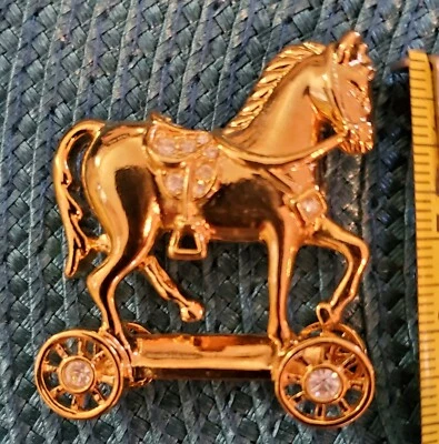 Avon Smithsonian Gold Tone Clear Rhinestone Troy Horse Articulated Brooch - Image 1 of 4