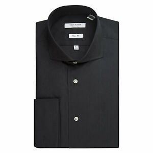Isaac Mizrahi Men's Slim Fit Spread Collar French Cuff Cotton Solid Dress Shirt