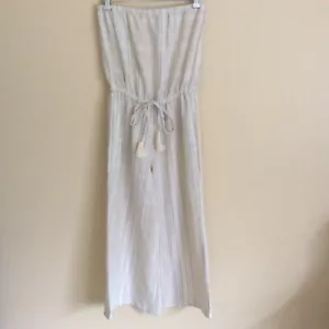 NWT Elan Strapless Cropped Wide Leg Jumpsuit Drawstring Waist Beige Stripe Sz M - Picture 1 of 10