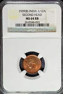 India British 1939 Bombay Mint 1/12 Anna Second Head NGC MS64 RB Certified - Picture 1 of 3
