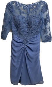 JJ’s House Lace Formal Midi Dress Size 4 Slate Blue Half Sleeve Ruching NEW - Picture 1 of 11